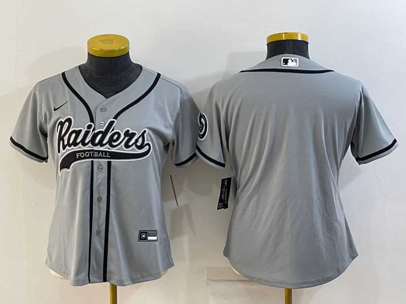 Women%27s Las Vegas Raiders Blank Grey With Patch Cool Base Stitched Baseball Jersey->women nfl jersey->Women Jersey